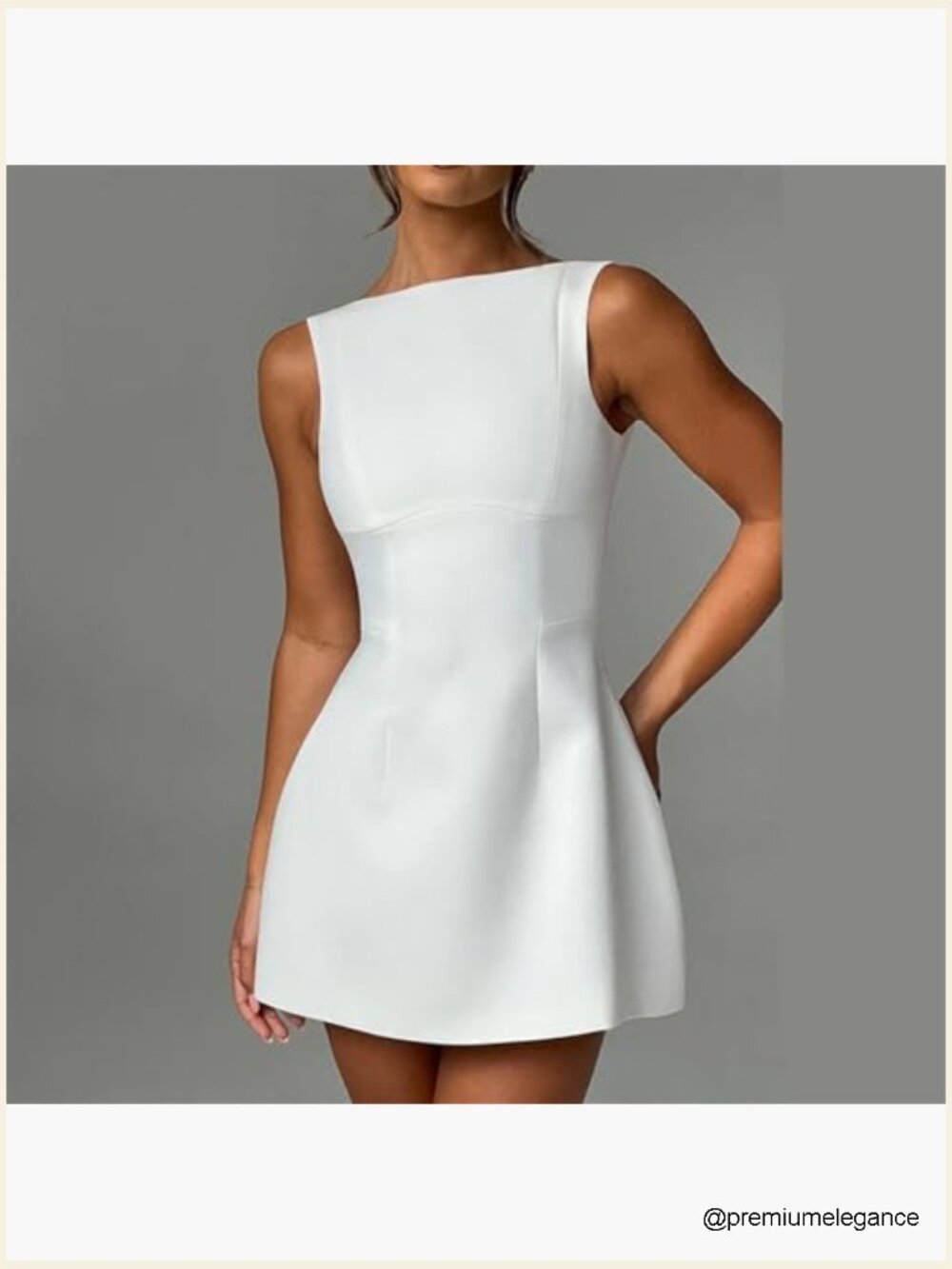 Sleeveless Boat Neck A-Line Backless Mini Dress Formal Graduation Party - Picture 3 of 7